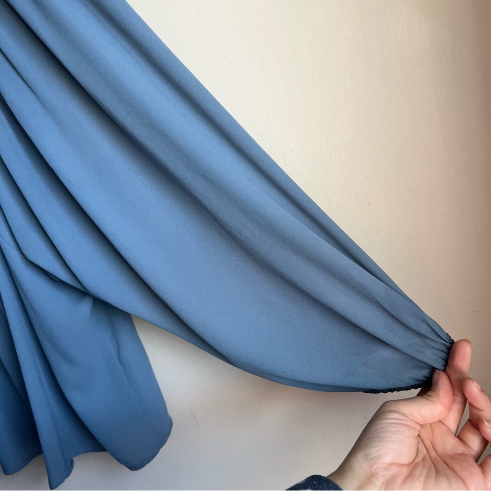 Loft Blue Gray Lace Crochet Front Bib Long Sleeve Blouse - Picture 4 of 6